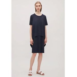 COS Navy Circle Cut Layer Shirt Dress S